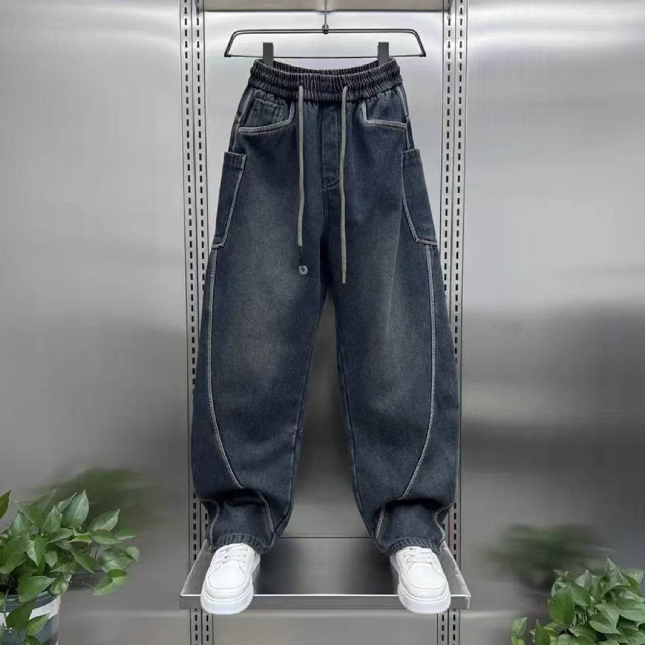 2025秋冬款百搭潮流牛仔裤男士潮牌弯刀裤美式休闲水洗复古工装裤