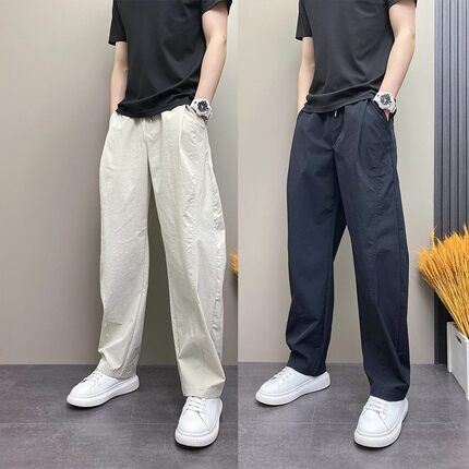 2025春夏薄款男士休闲裤美式高街直筒宽松阔腿做旧长裤垂感弯刀裤
