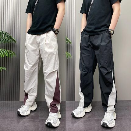 机能美式原创秋季薄款青年男士DOEA休闲条纹休闲直筒阔腿裤子男式
