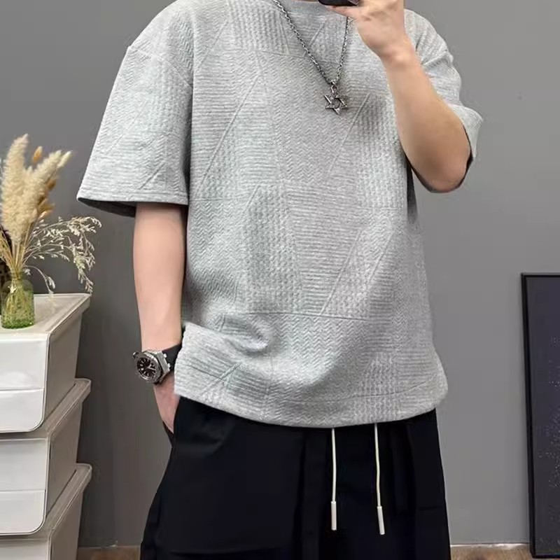 夏季新款重磅浮雕纹理印花T恤