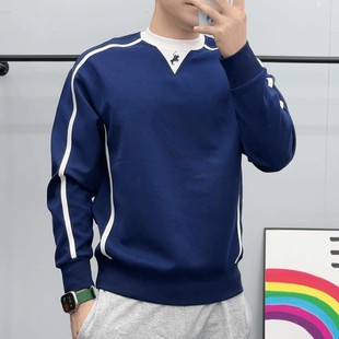 男士秋季休闲长袖卫衣新款拼色上衣轻奢高品质设计师高级长袖T恤