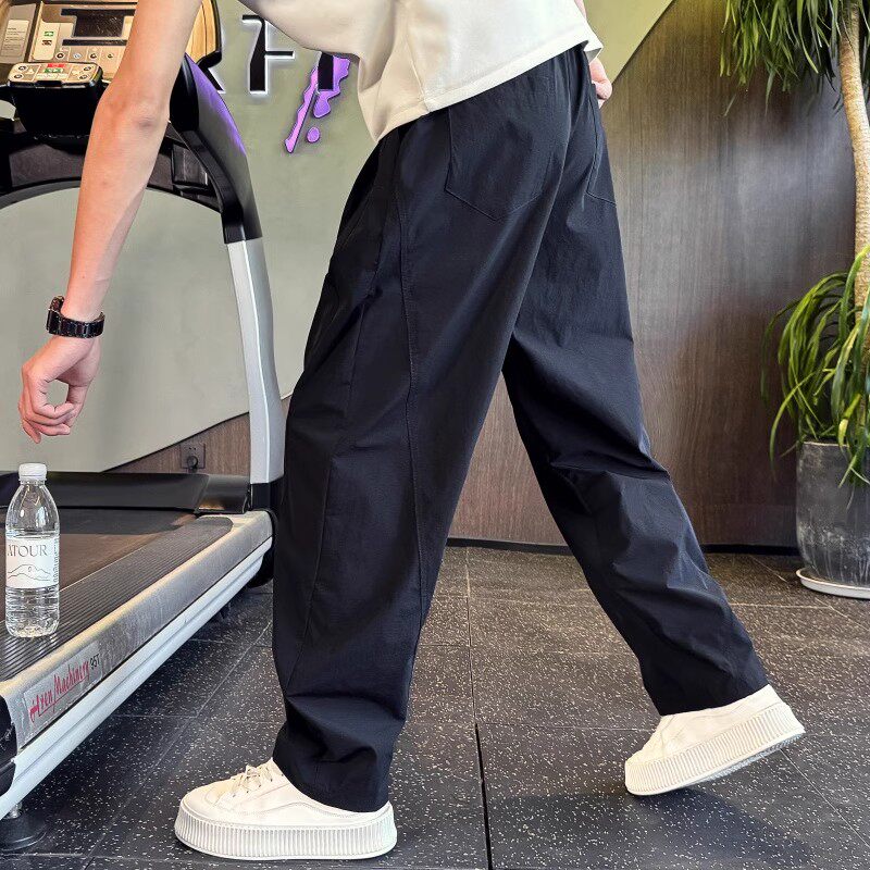 男款弯刀直筒裤痞帅宽松阔腿裤夏季冰丝速干男裤2025新款休闲裤子