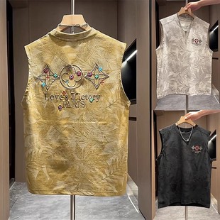 时尚重工刺绣背心男士夏季潮流宽松痞帅无袖上衣青年百搭休闲坎肩