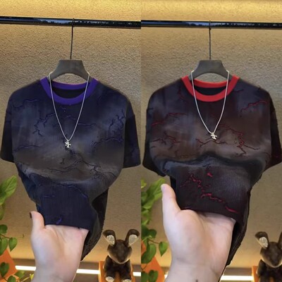 秋季轻奢撞色重磅短袖T恤男