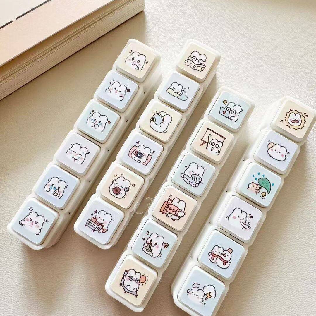 小红书同款可爱兔兔六联印章打工人天气日常学生手账本装饰素材