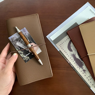 文艺咖啡A6Slim_15mm环绑带活页本手账本荔枝纹软面pu便携本子