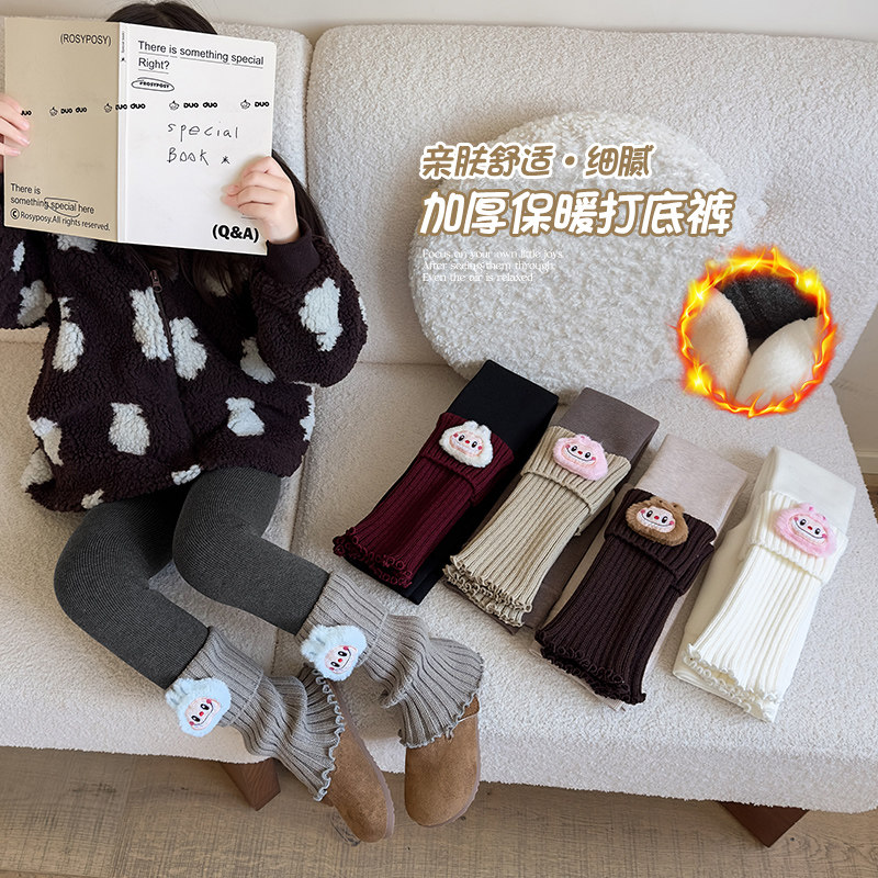 女童打底裤秋冬季韩版拼接堆堆袜保暖九分裤儿童冬季加绒加厚连裤