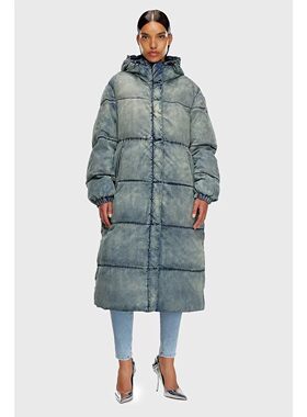 欧美女士长款做旧牛仔棉服棉衣