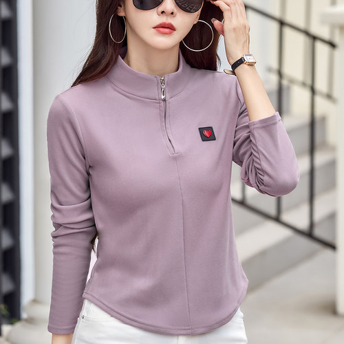 不起球纯棉磨毛半高领拉链打底衫