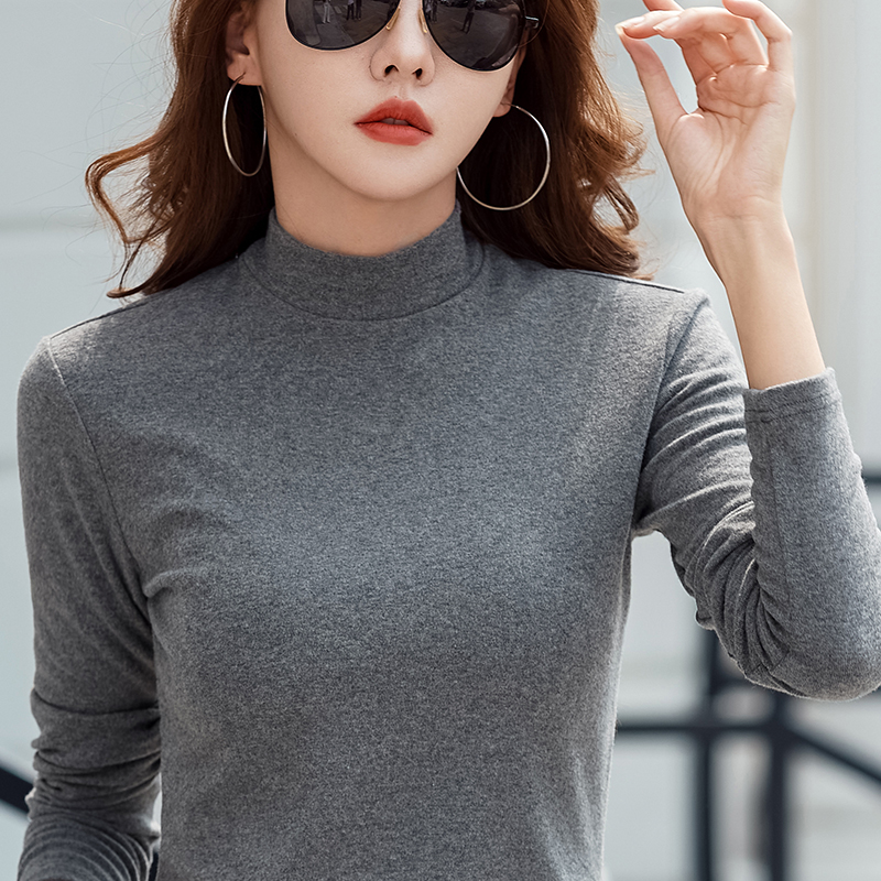 半高领打底衫女内搭长袖2025新款春秋冬中领加厚洋气纯棉保暖上衣