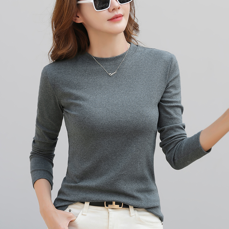 棉质圆领正肩加厚打底衫女2025冬长袖内搭修身显瘦t恤可外穿上衣