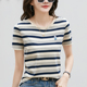 宽松显瘦刺绣百搭圆领半袖 纯棉条纹短袖 韩版 新款 上衣潮 T恤女夏季