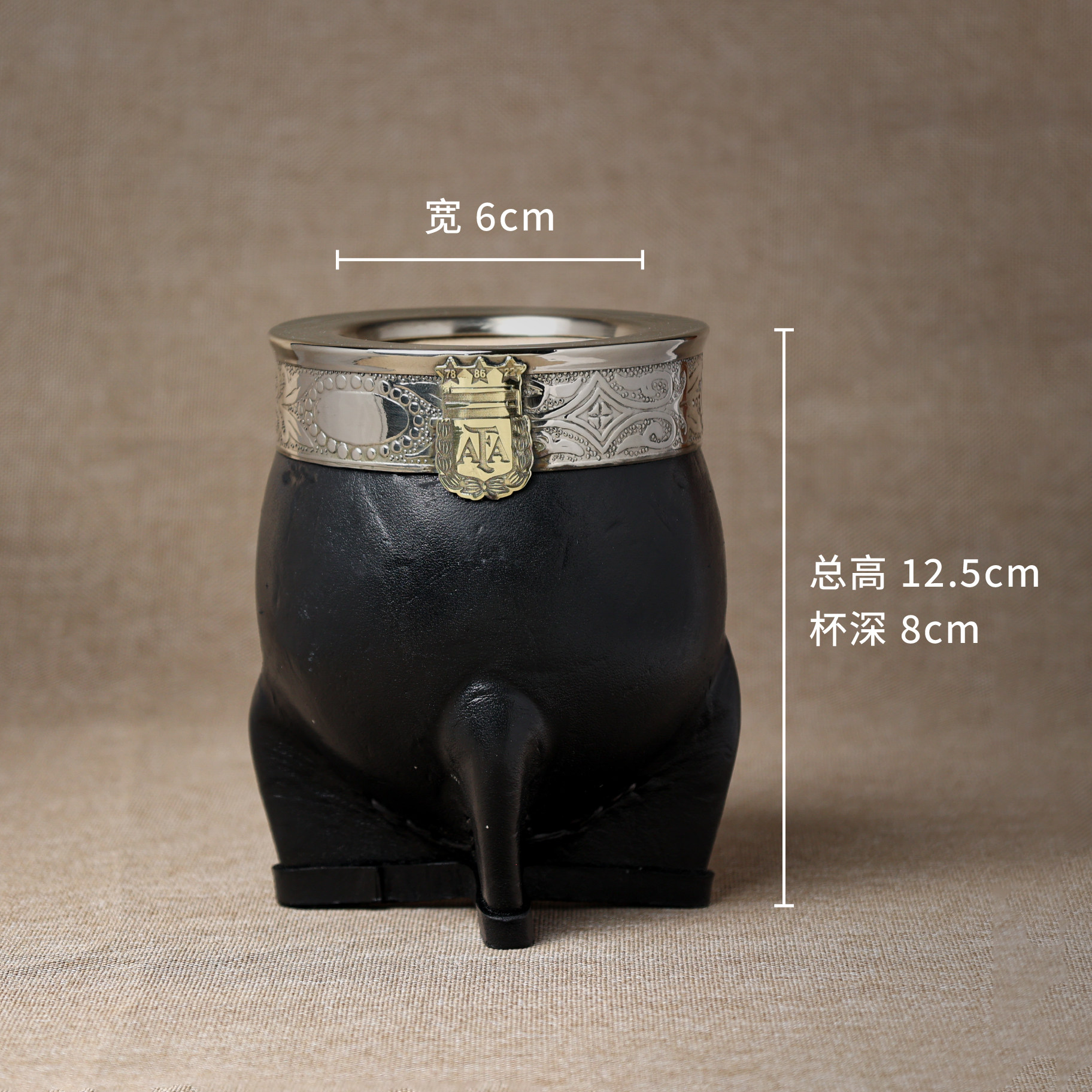 thumbnail for Brand new Argentine mate tea cup 681 694 Royal style mouth AFA bronze badge pendant with gourd inner liner