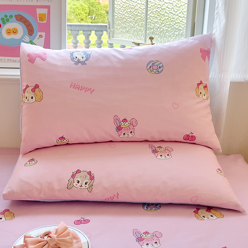 卡通清新纯棉枕套一对