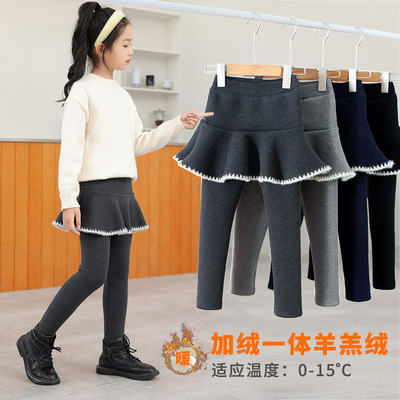 加绒加厚女宝新款假两件裙裤冬裤