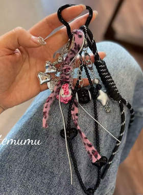 原创设计辣妹风Y2k包包挂件紫色豹纹编绳可爱粉色KT猫极繁包挂女