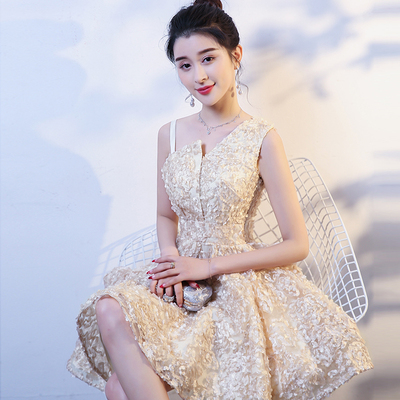 短款小晚礼服裙女表演钢琴比赛