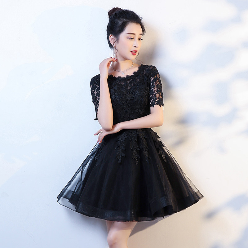 晚礼服黑色短款日常可穿表演出钢琴年会修身朗诵毕业礼小晚礼服裙图片