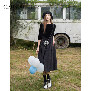 复古赫本风连衣裙女拼接宽松a字裙商场同款 高斯雪岚2024春装 新品