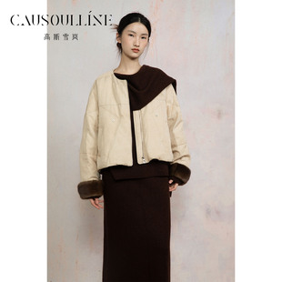 高斯雪岚冬新美拉德风拼接羽绒服女短款撞色外套商场同款25418328