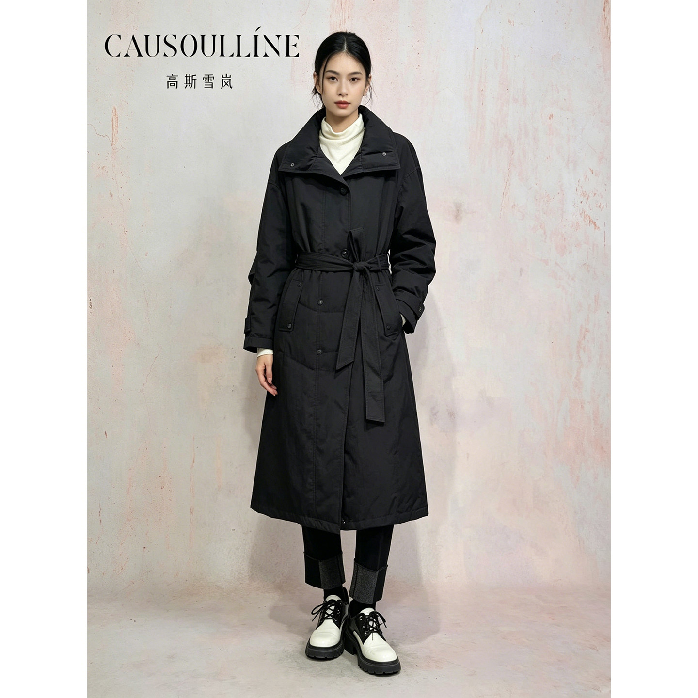 中长款风衣式派克轻熟优雅羽绒服