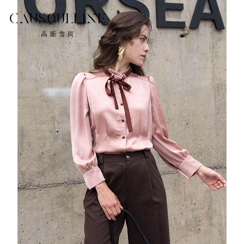 高斯雪岚秋蝴蝶结系带衬衫优雅气质简约上衣百搭商场同款