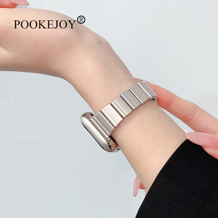 POOKEJOY适用苹果applewatch11竹节小蛮腰钢表带s10金属表带s9