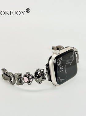 POOKEJOY适用苹果applewatch11音乐猫表带s10金属s9/s8可爱新款秋