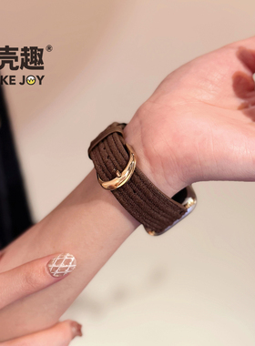 POOKEJOY适用苹果applewatch11灯芯绒金扣皮表带s10/s9/s8/s7秋冬