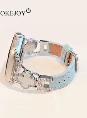 POOKEJOY适用苹果applewatch11四叶草拼真皮表带s10精致s9/s8新款