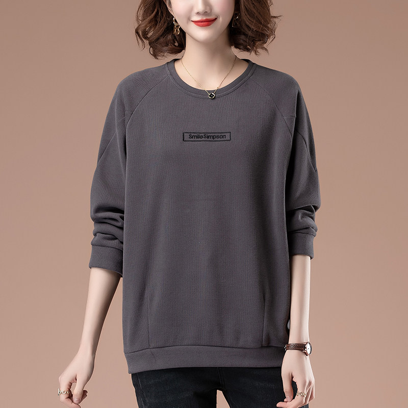 宽松卫衣女圆领薄款春秋加肥加大码女装无帽中年妈妈显瘦套头上衣