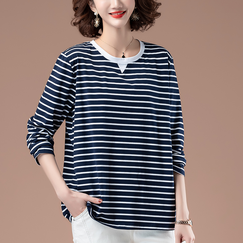 长袖t恤女春季宽松条纹打底衫