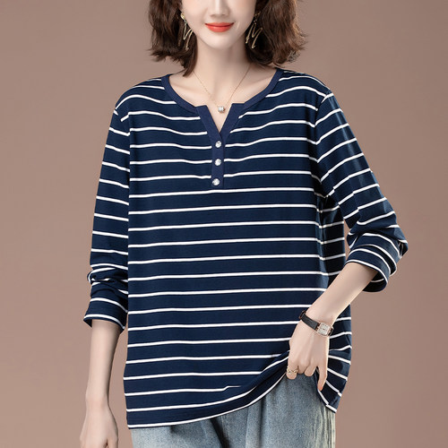 凯诗帕休闲百搭条纹长袖打底衫