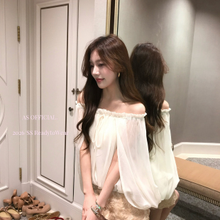 大美女磁场约会加分品纯欲一字肩雪纺小衫 女气质显瘦百搭2636