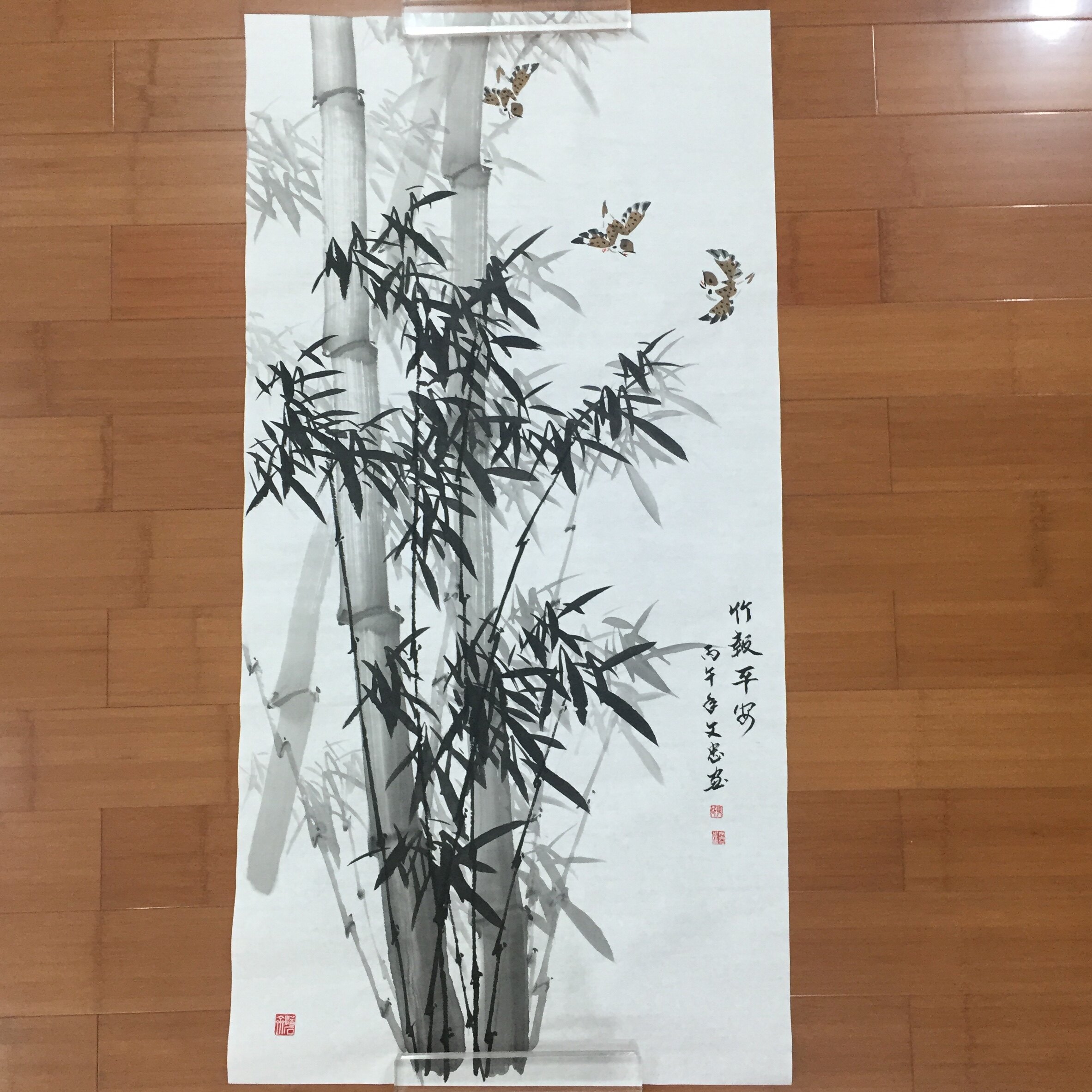 张文忠纯手绘国画竹子四尺竖版竹报平安玄关中堂客厅装饰画138*68