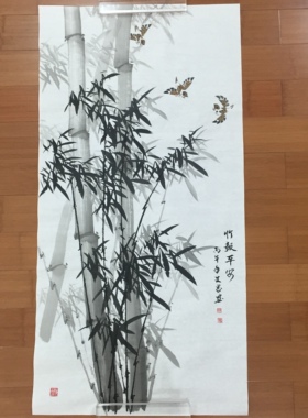 张文忠纯手绘国画竹子四尺竖版竹报平安玄关中堂客厅装饰画138*68