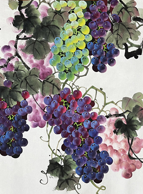 听昱亲笔手绘四尺斗方宣纸硕果飘香客厅餐厅花鸟挂画作品68*68