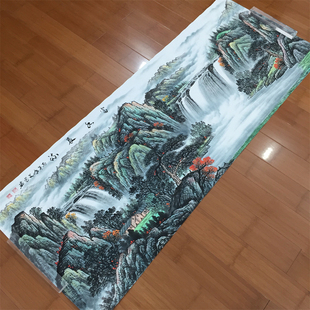 张文忠手绘山水国画富水长流小六尺横幅客厅公司背景装饰画180*68