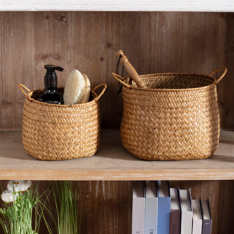 Kens日式编织杂物筐化妆品整理盒手工草编桌面插花篮创意花盆套,收纳整理,其他收纳篮,淘宝优惠券,粉丝福利购,淘宝优惠卷