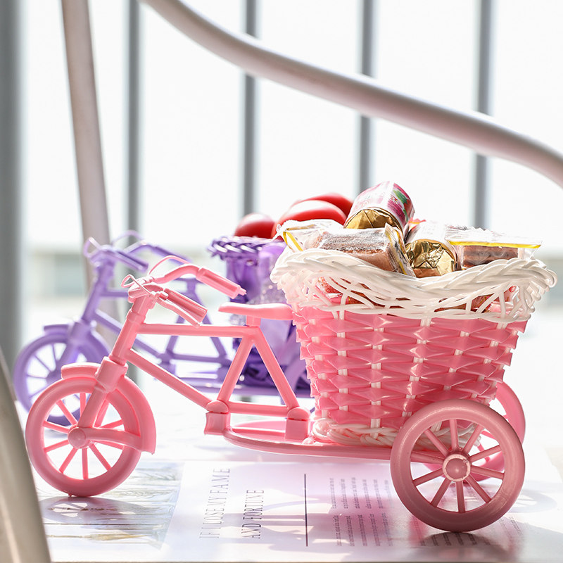 新品Kens仿真花篮摆件花车装饰收纳拍照道具创Q意塑料藤编织糖果