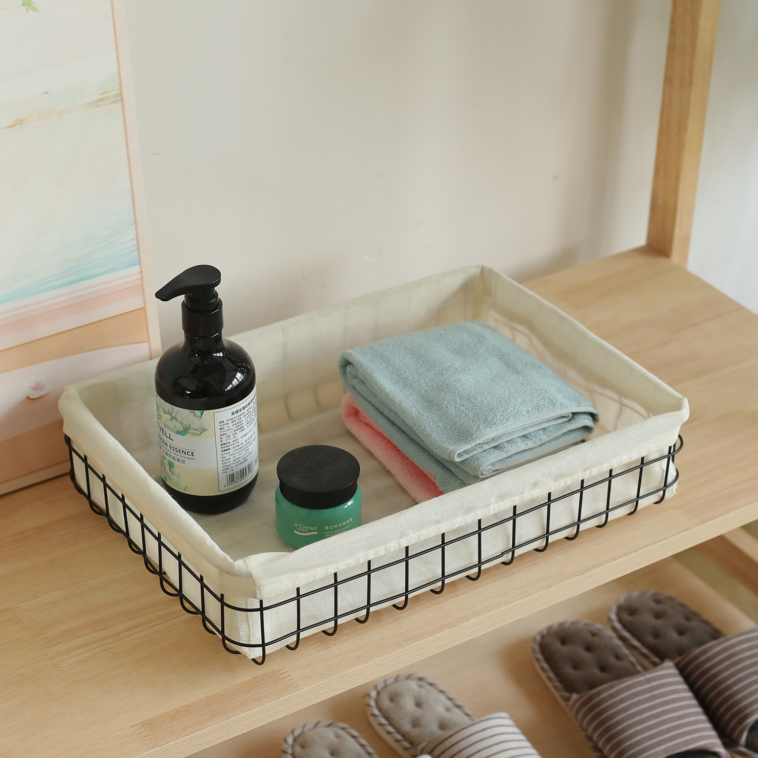 复古铁艺桌面收纳筐杂物盒