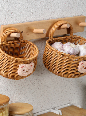 Kens轻奢仿藤厨房姜蒜收纳筐编织学生宿舍壁挂篮阳台装饰挂墙花篮