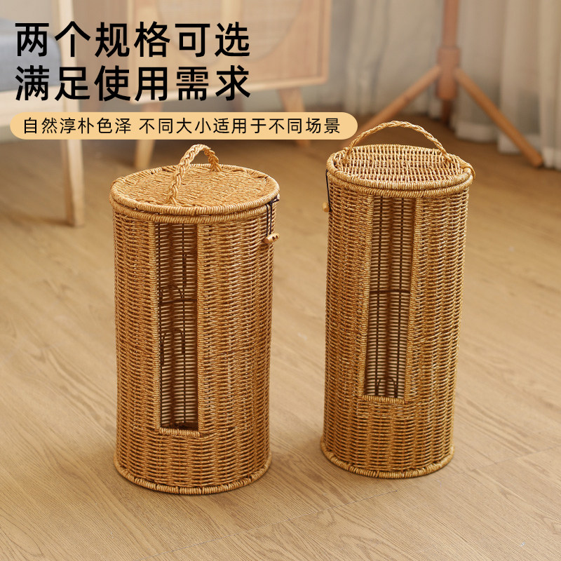 KENS仿藤编带盖圆桶收纳篮家用卫生间浴室毛巾纸巾整理收纳筒,收纳整理,洗脸巾收纳盒,淘宝优惠券,粉丝福利购,淘宝优惠卷