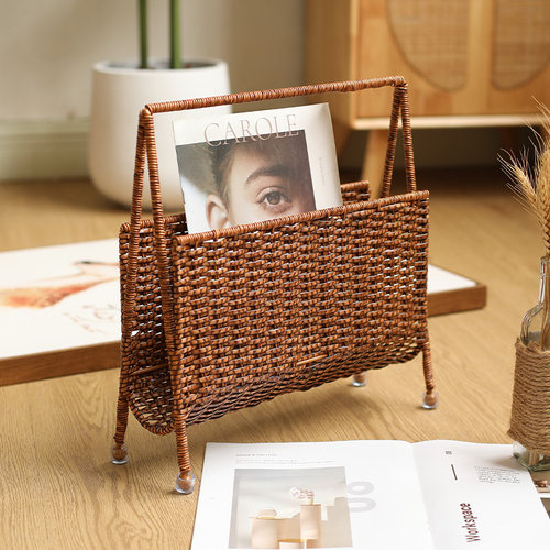 现代仿藤编客厅书报纸收纳架