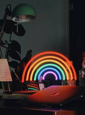 ins博主爆款爱彩虹火烈鸟仙人掌RGB霓虹小夜灯直播氛围装饰台灯