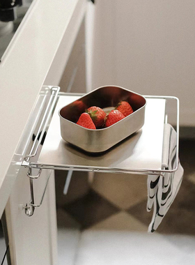 可折叠台面置物架橱柜门不锈钢厨房悬挂桌板收纳辅助台隔板锅碗架