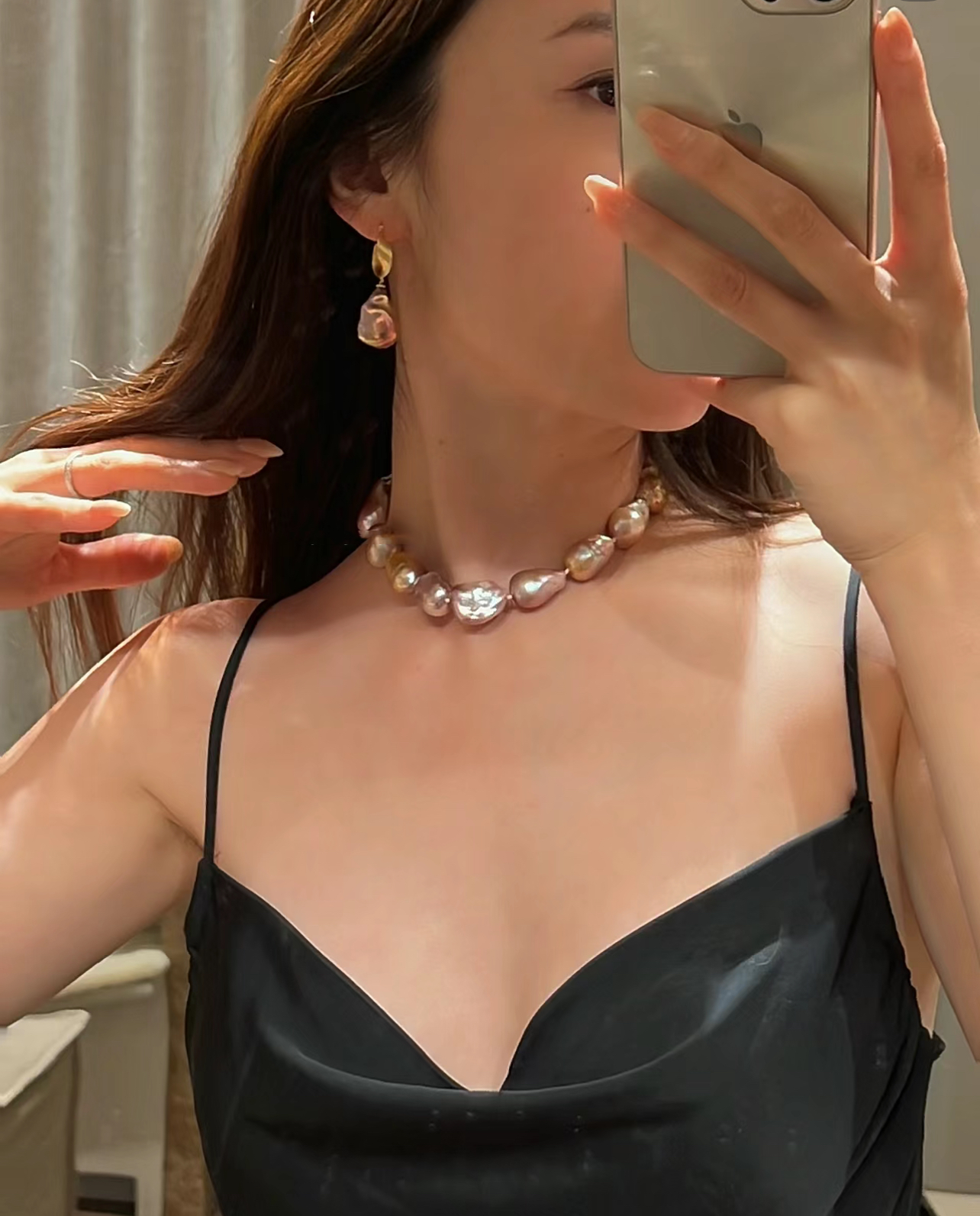 天然巴洛克糖果色珍珠项链炫彩大巴紫色巴洛克橘色美人鱼尾项链