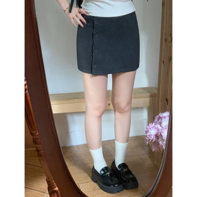 蘑糯糯同款 黑色/灰色半身裙女夏小个子韩版学院风高腰显瘦短裙裤