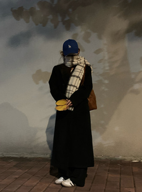 灰色双排扣正肩毛呢大衣女秋冬2025韩版高级感中长款西装呢子外套