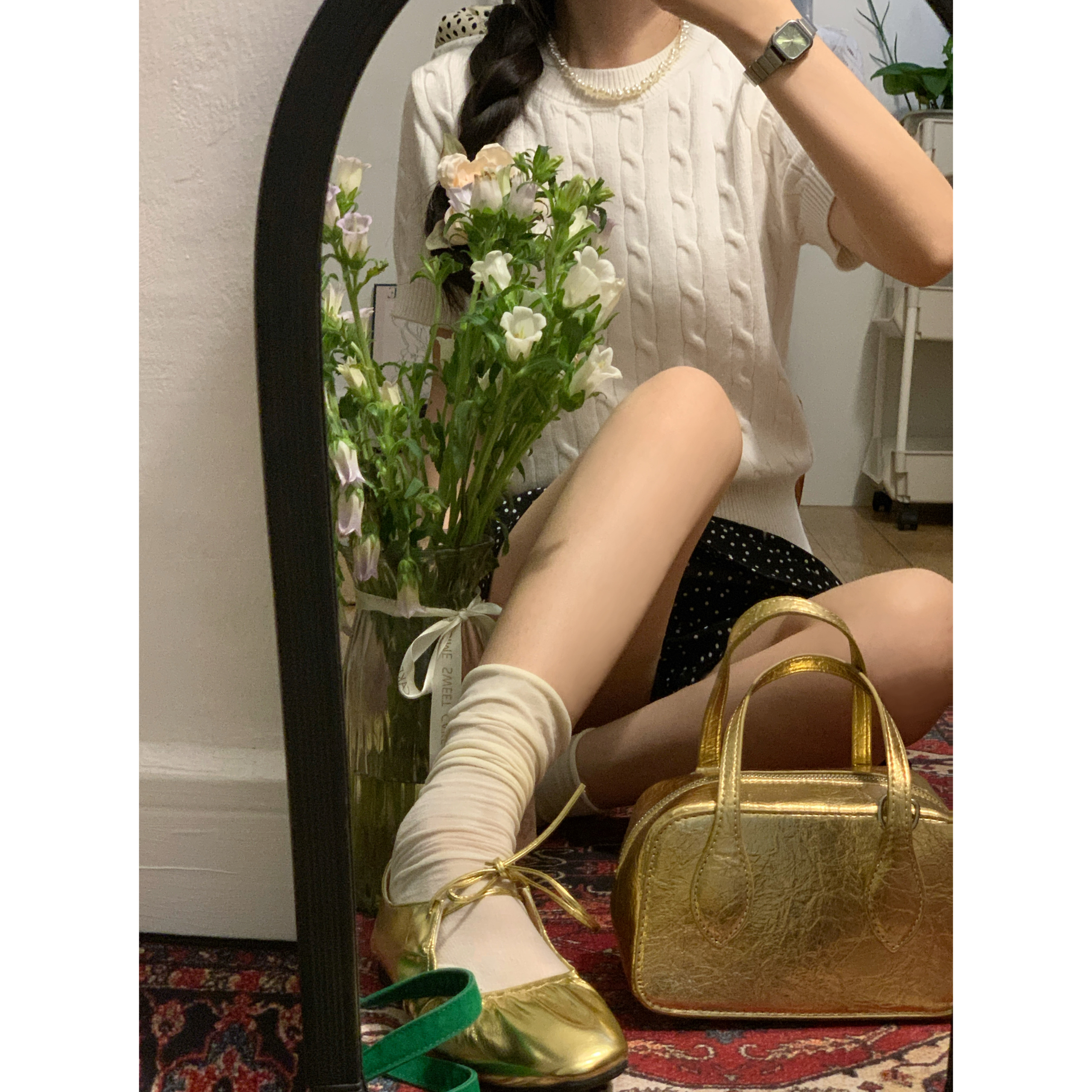刺绣麻花白色针织衫短袖女夏韩版学院风圆领T恤气质短款百搭上衣